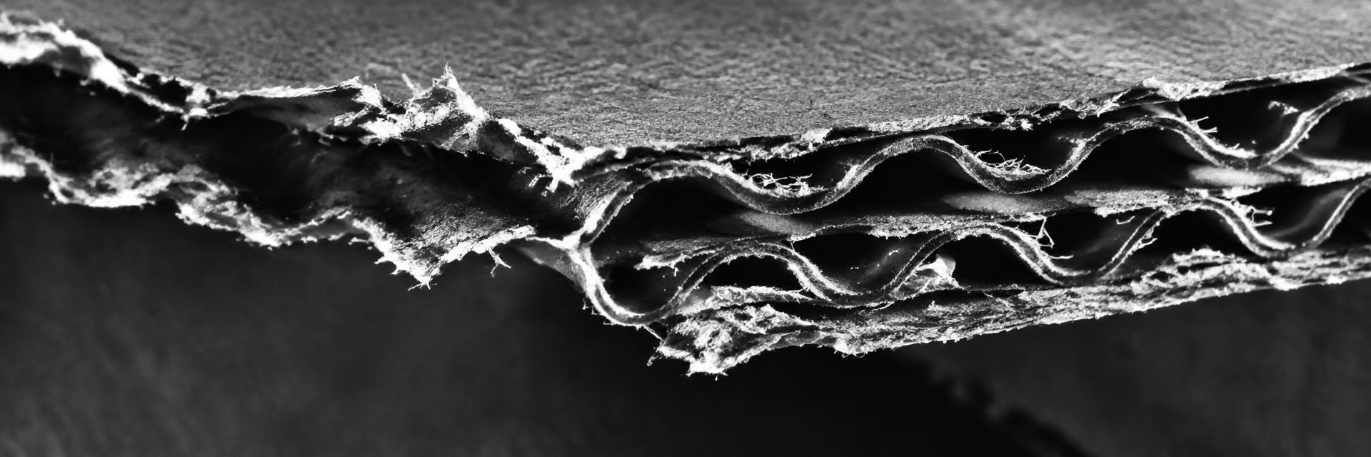 Close-up of torn corrugated cardboard showing its fluted layers